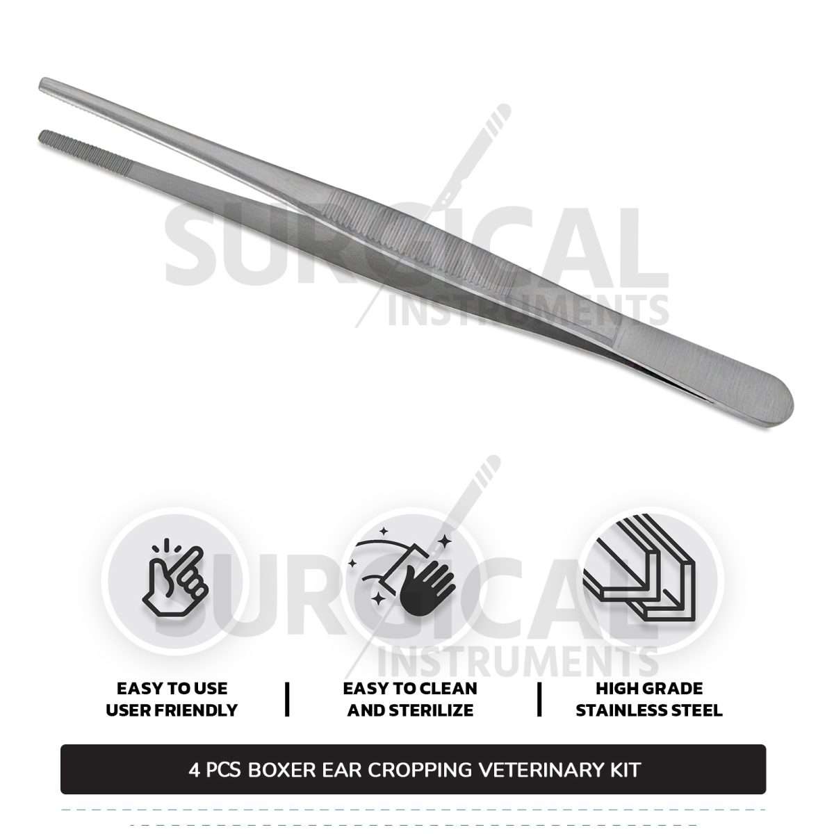 4 Pcs Boxer Ear Cropping Tools Kit Stainless Steel Surgical Veterinary Instruments Set with FREE Carrying Case