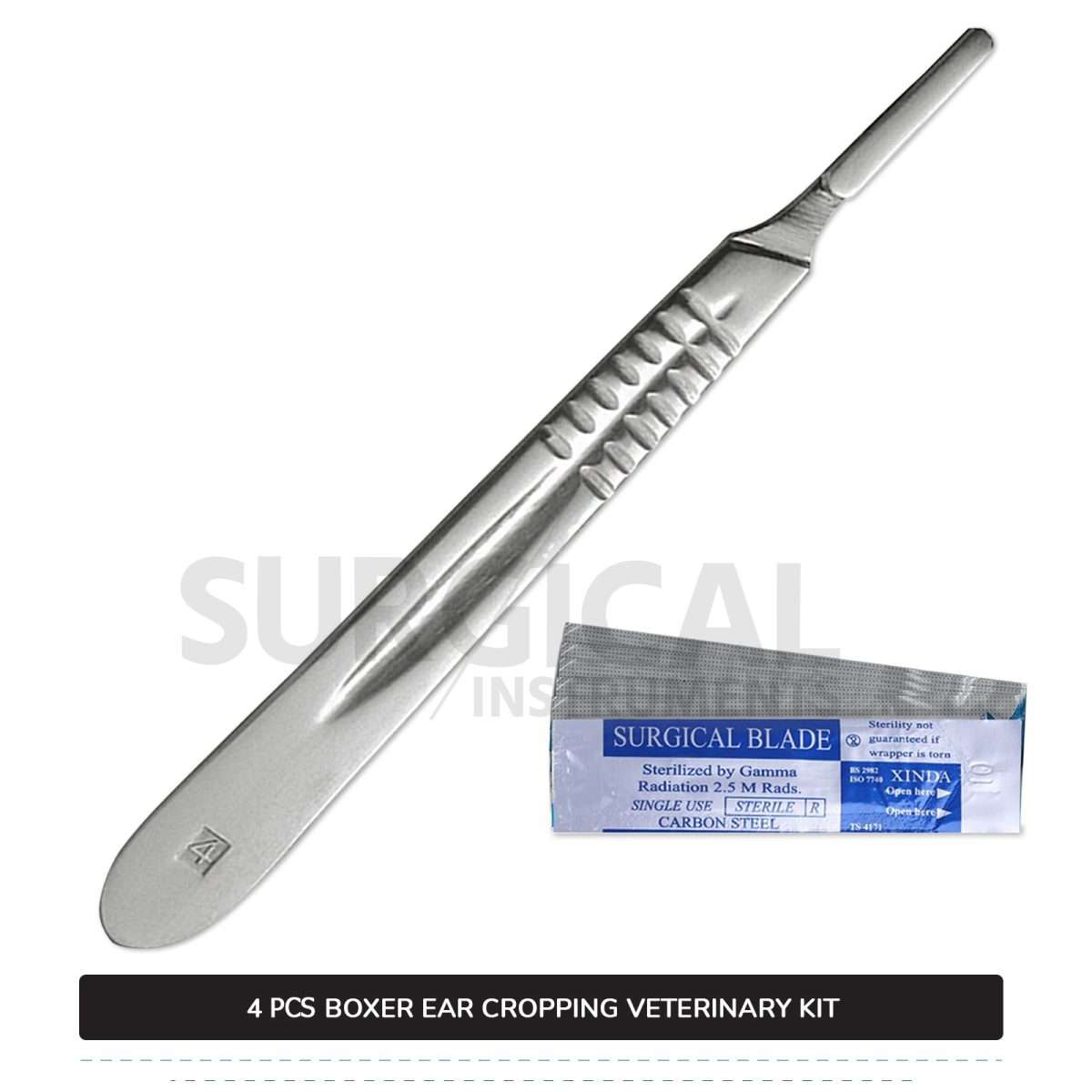 4 Pcs Boxer Ear Cropping Tools Kit Stainless Steel Surgical Veterinary Instruments Set with FREE Carrying Case