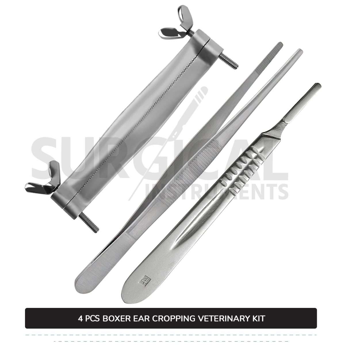 4 Pcs Boxer Ear Cropping Tools Kit Stainless Steel Surgical Veterinary Instruments Set with FREE Carrying Case