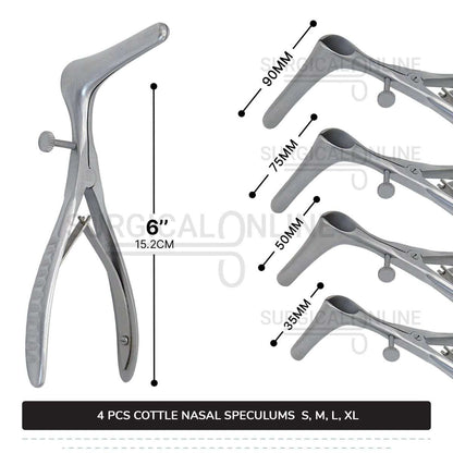 4 Pcs Cottle Nasal Speculum Set With Set Screw Small, Medium, Large, & X-Large Blades