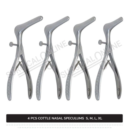 4 Pcs Cottle Nasal Speculum Set With Set Screw Small, Medium, Large, & X-Large Blades