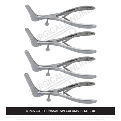 4 Pcs Cottle Nasal Speculum Set With Set Screw Small, Medium, Large, & X-Large Blades