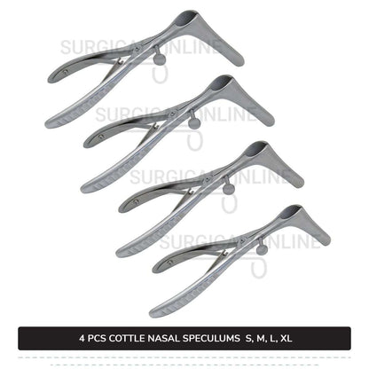 4 Pcs Cottle Nasal Speculum Set With Set Screw Small, Medium, Large, & X-Large Blades