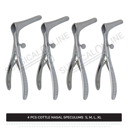 4 Pcs Cottle Nasal Speculum Set With Set Screw Small, Medium, Large, & X-Large Blades
