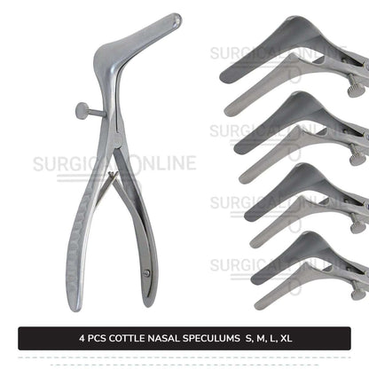 4 Pcs Cottle Nasal Speculum Set With Set Screw Small, Medium, Large, & X-Large Blades