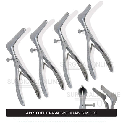 4 Pcs Cottle Nasal Speculum Set With Set Screw Small, Medium, Large, & X-Large Blades