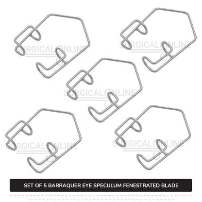 5 Pcs Barraquer Eye Speculum Set S, M, L, XL, & XXL with 2 Closed Wire Fenestrated Blades Ophthalmic Instruments