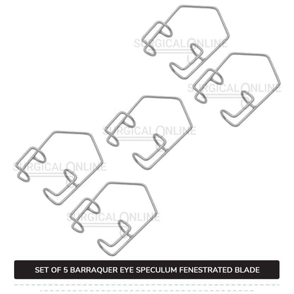 5 Pcs Barraquer Eye Speculum Set S, M, L, XL, & XXL with 2 Closed Wire Fenestrated Blades Ophthalmic Instruments