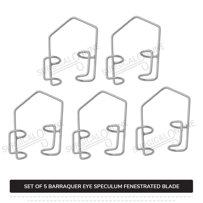 5 Pcs Barraquer Eye Speculum Set S, M, L, XL, & XXL with 2 Closed Wire Fenestrated Blades Ophthalmic Instruments