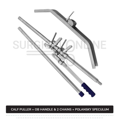 5 Pcs Calf Pulling Set, Ratchet Style Calf Puller with Polansky Speculum, OB Chains and Handles Veterinary Instruments