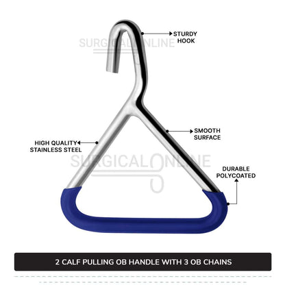 5 Pcs Cattle Birth Delivery Set, 3 Calf Pulling OB Chains 30", 45", 60" and 2 Handles Surgical Veterinary Instruments