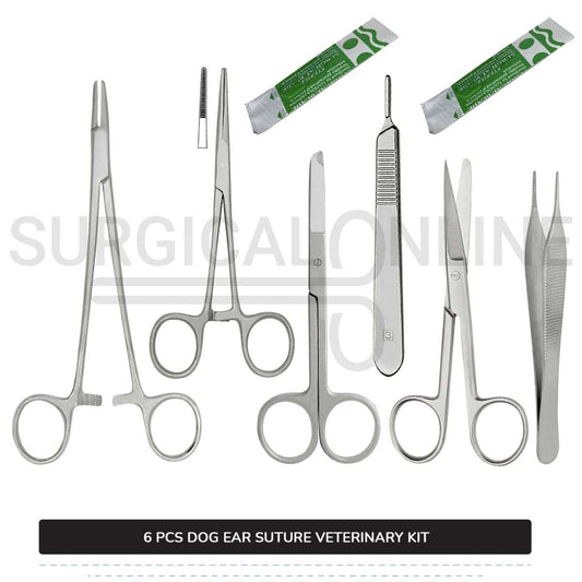 6 Pcs Dog Ear Suture Kit Stainless Steel Surgical Veterinary Instruments Set with ???? Surgical Scalpel Blades