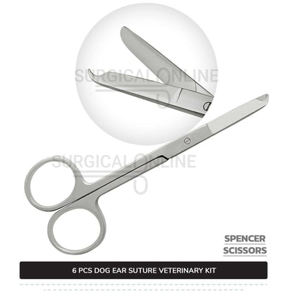 6 Pcs Dog Ear Suture Kit Stainless Steel Surgical Veterinary Instruments Set with ???? Surgical Scalpel Blades