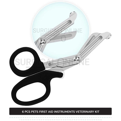 6 Pcs Pets First Aid Instruments Kit Stainless Steel Surgical Veterinary Instruments with ???? Carrying Case