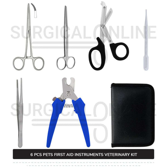 6 Pcs Pets First Aid Instruments Kit Stainless Steel Surgical Veterinary Instruments with ???? Carrying Case