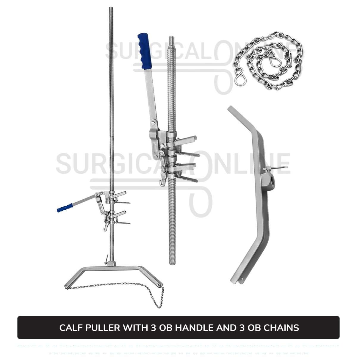 7 Pcs Calf Pulling Set, Ratchet Style Calf Puller with 3 OB Chains and 3 Handles Veterinary Instruments