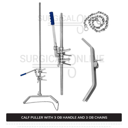 7 Pcs Calf Pulling Set, Ratchet Style Calf Puller with 3 OB Chains and 3 Handles Veterinary Instruments