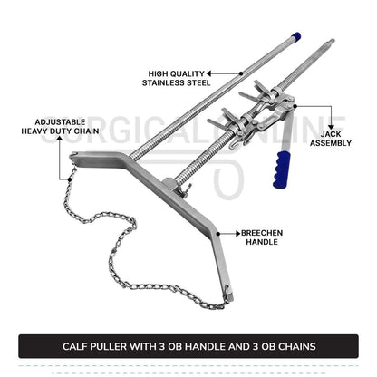 7 Pcs Calf Pulling Set, Ratchet Style Calf Puller with 3 OB Chains and 3 Handles Veterinary Instruments