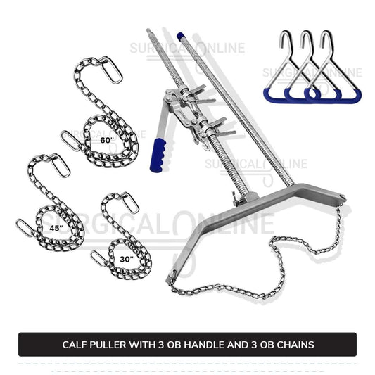 7 Pcs Calf Pulling Set, Ratchet Style Calf Puller with 3 OB Chains and 3 Handles Veterinary Instruments