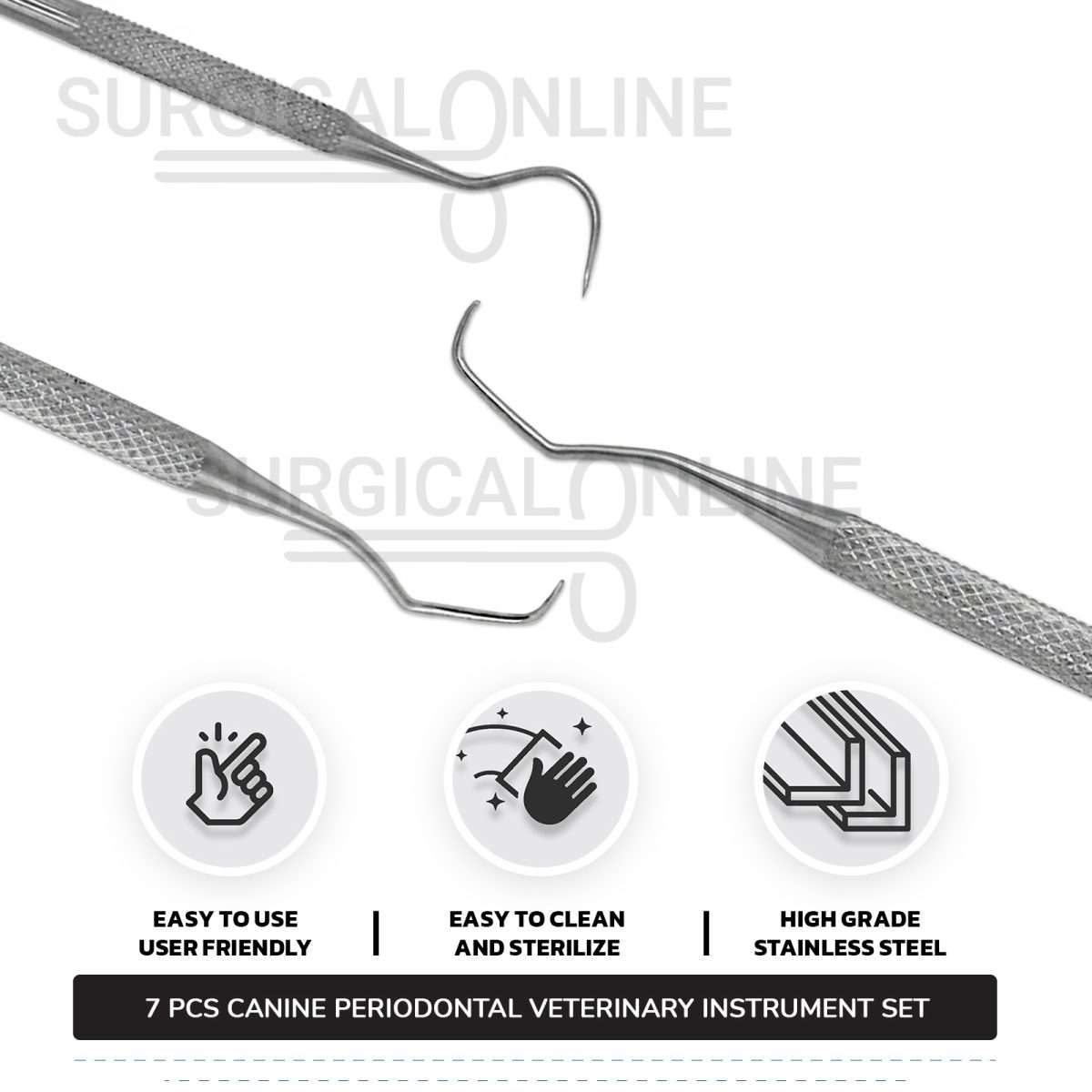 7 Pcs Canine Periodontal Instrument Pack Kit Stainless Steel Surgical Dental Veterinary Instruments Set