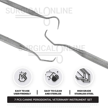 7 Pcs Canine Periodontal Instrument Pack Kit Stainless Steel Surgical Dental Veterinary Instruments Set