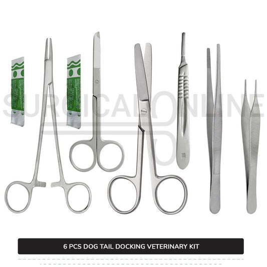 7 Pcs Dog Tail Docking Kit Stainless Steel Surgical Veterinary Instruments Set with ???? Surgical Scalpel Blades