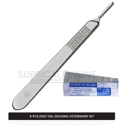 7 Pcs Dog Tail Docking Kit Stainless Steel Surgical Veterinary Instruments Set with ???? Surgical Scalpel Blades