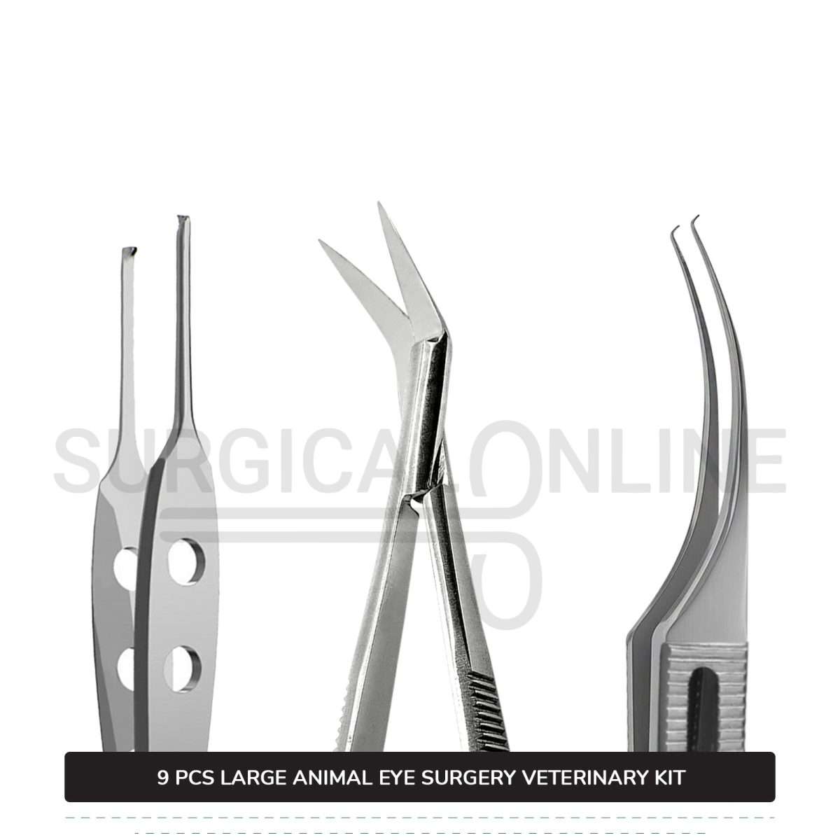9 Pcs Large Animal Eye Kit Stainless Steel Surgical Ophthalmic Veterinary Instruments Set