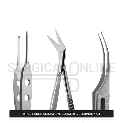 9 Pcs Large Animal Eye Kit Stainless Steel Surgical Ophthalmic Veterinary Instruments Set