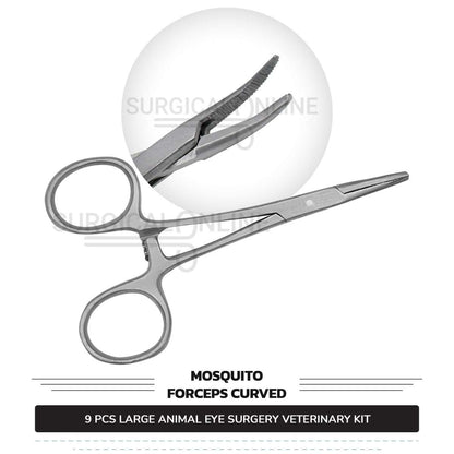 9 Pcs Large Animal Eye Kit Stainless Steel Surgical Ophthalmic Veterinary Instruments Set