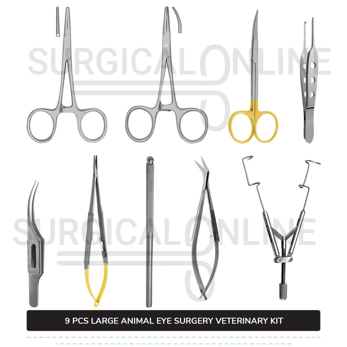 9 Pcs Large Animal Eye Kit Stainless Steel Surgical Ophthalmic Veterinary Instruments Set