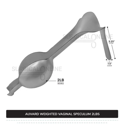 Auvard Weighted Speculum 2Lbs (909 G), Straight Blade 1 1/2" (3.8 cm) X 3 1/4" (8.3 cm), Slightly Angled 75°