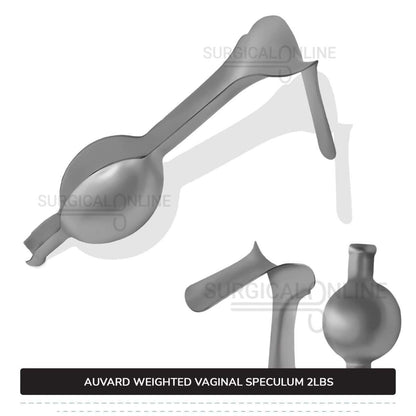 Auvard Weighted Speculum 2Lbs (909 G), Straight Blade 1 1/2" (3.8 cm) X 3 1/4" (8.3 cm), Slightly Angled 75°