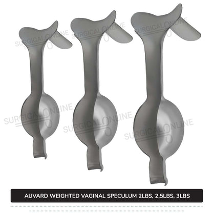 Auvard Weighted Speculums Set of 3 Pcs 2Lbs, 2.50Lbs, & 3Lbs Straight Blade Slightly Angled 75°