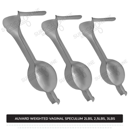 Auvard Weighted Speculums Set of 3 Pcs 2Lbs, 2.50Lbs, & 3Lbs Straight Blade Slightly Angled 75°