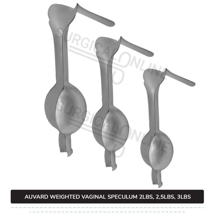 Auvard Weighted Speculums Set of 3 Pcs 2Lbs, 2.50Lbs, & 3Lbs Straight Blade Slightly Angled 75°