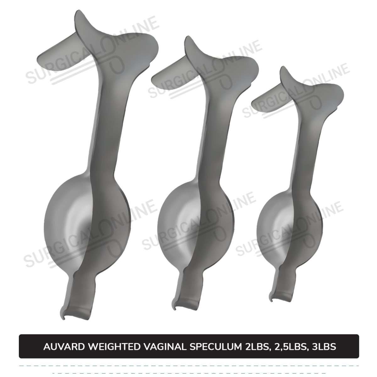 Auvard Weighted Speculums Set of 3 Pcs 2Lbs, 2.50Lbs, & 3Lbs Straight Blade Slightly Angled 75°