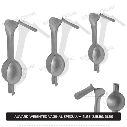 Auvard Weighted Speculums Set of 3 Pcs 2Lbs, 2.50Lbs, & 3Lbs Straight Blade Slightly Angled 75°