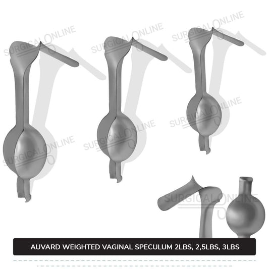 Auvard Weighted Speculums Set of 3 Pcs 2Lbs, 2.50Lbs, & 3Lbs Straight Blade Slightly Angled 75°