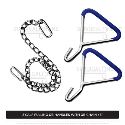 Calf Pulling Chain 45" With 2 Ob Hook Handles Cattle Birth Delivery Set Surgical Veterinary Instruments