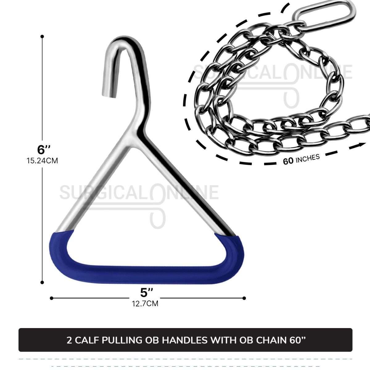 Calf Pulling Chain 60" With 2 Ob Hook Handles Cattle Birth Delivery Set Surgical Veterinary Instruments