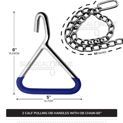 Calf Pulling Chain 60" With 2 Ob Hook Handles Cattle Birth Delivery Set Surgical Veterinary Instruments