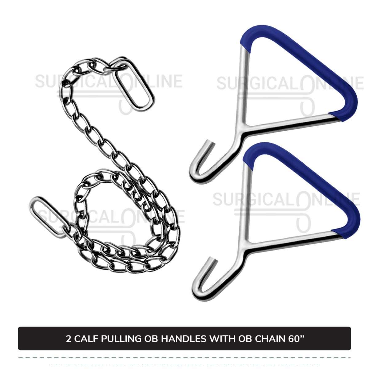Calf Pulling Chain 60" With 2 Ob Hook Handles Cattle Birth Delivery Set Surgical Veterinary Instruments