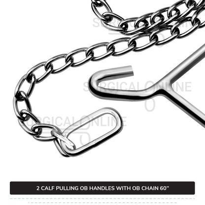 Calf Pulling Chain 60" With 2 Ob Hook Handles Cattle Birth Delivery Set Surgical Veterinary Instruments