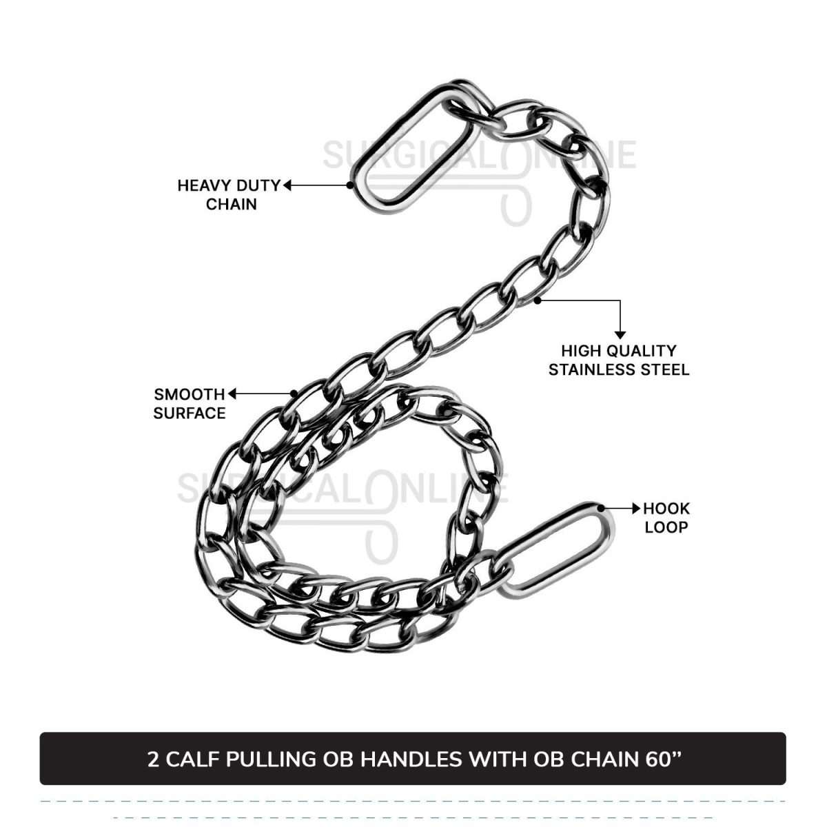 Calf Pulling Chain 60" With 2 Ob Hook Handles Cattle Birth Delivery Set Surgical Veterinary Instruments