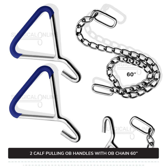 Calf Pulling Chain 60" With 2 Ob Hook Handles Cattle Birth Delivery Set Surgical Veterinary Instruments