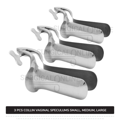 Set of 3 Pcs Collin Vaginal Speculum, Small, Medium, & Large OB/GYN