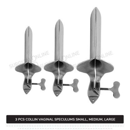 Set of 3 Pcs Collin Vaginal Speculum, Small, Medium, & Large OB/GYN
