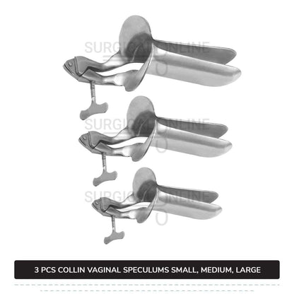Set of 3 Pcs Collin Vaginal Speculum, Small, Medium, & Large OB/GYN
