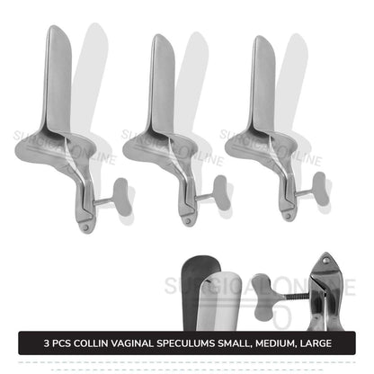 Set of 3 Pcs Collin Vaginal Speculum, Small, Medium, & Large OB/GYN